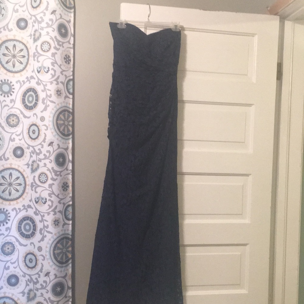 David’s bridal navy lace strapless dress